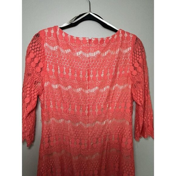 Eliza J. Nordstrom Women's Coral Orange Lace Shift Dress Size 14 3/4 Sleeve - Picture 7 of 8